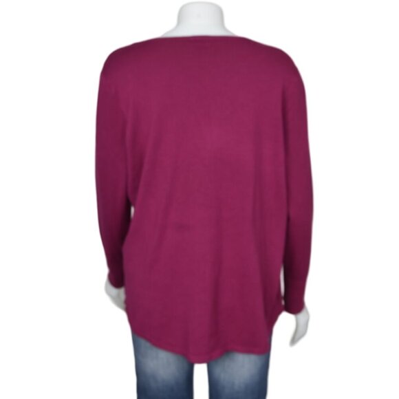 Chico's Dark Pink V-Neck Long Sleeve Rayon Blend Soft Sweater Size 2 - Picture 4 of 8